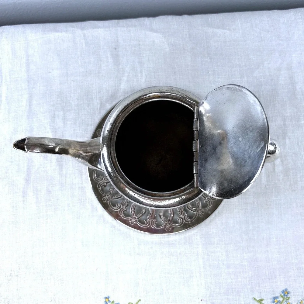 Vintage FB Rogers Silver Co Silverplate Teapot with Filigree Trivet Set